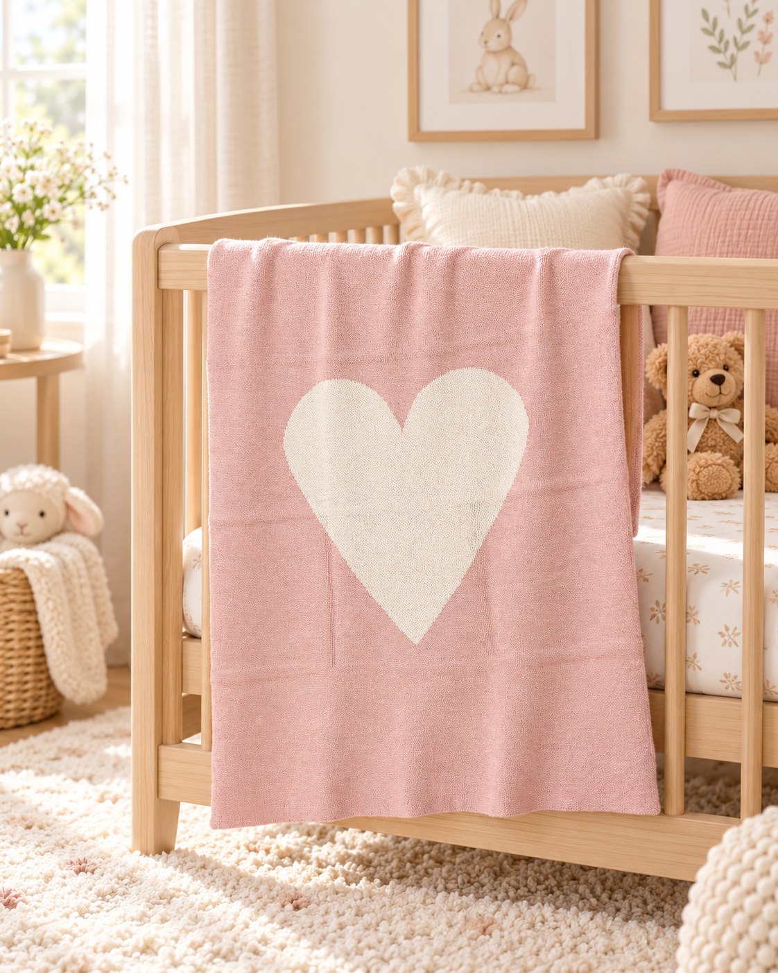 Charlotte Heart Baby Blanket - Rose Pink