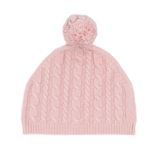 Samantha Cashmere Cable Knit Pom Pom Hat - Rose Pink