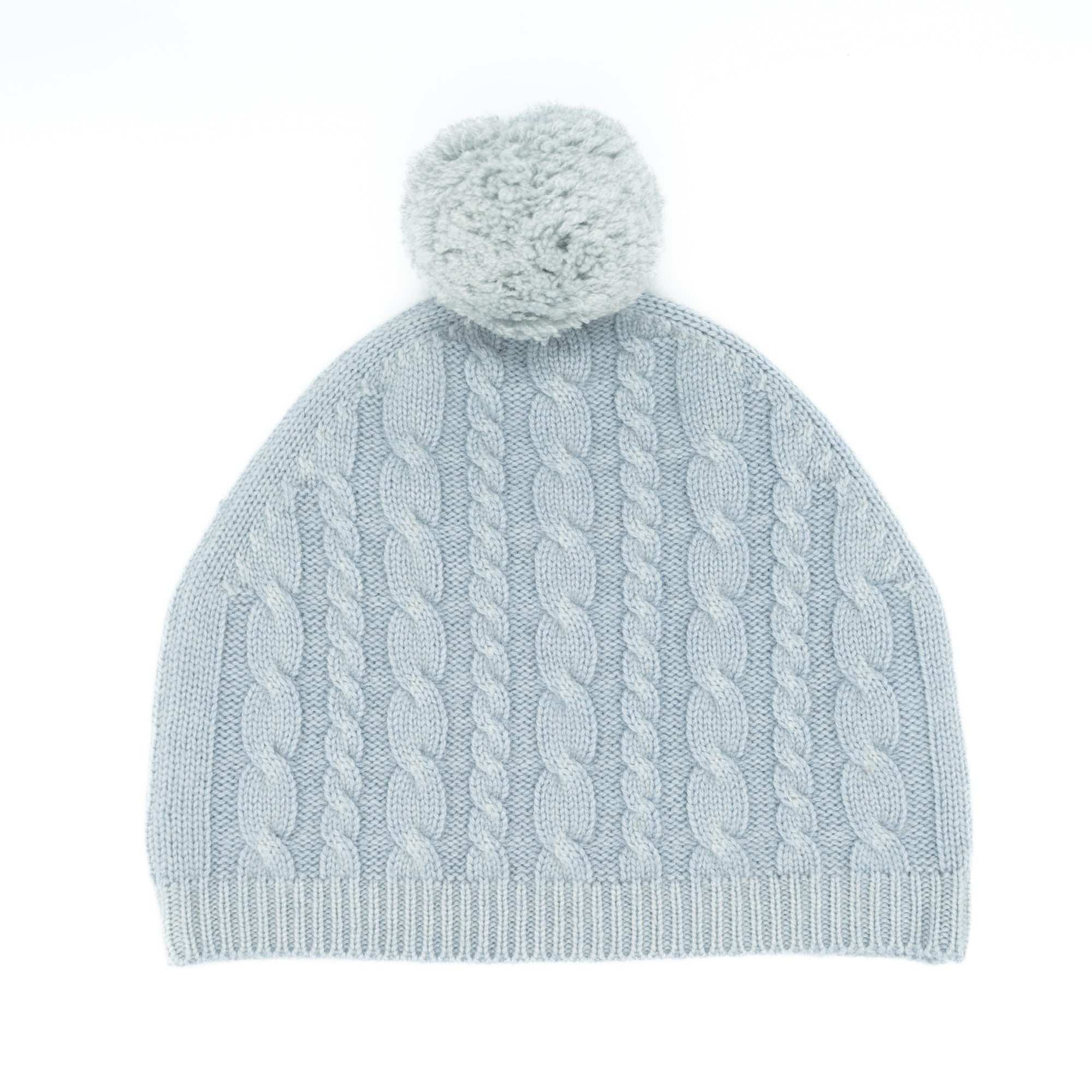 Samantha Cashmere Cable Knit Pom Pom Hat - Dusty Blue – Merben