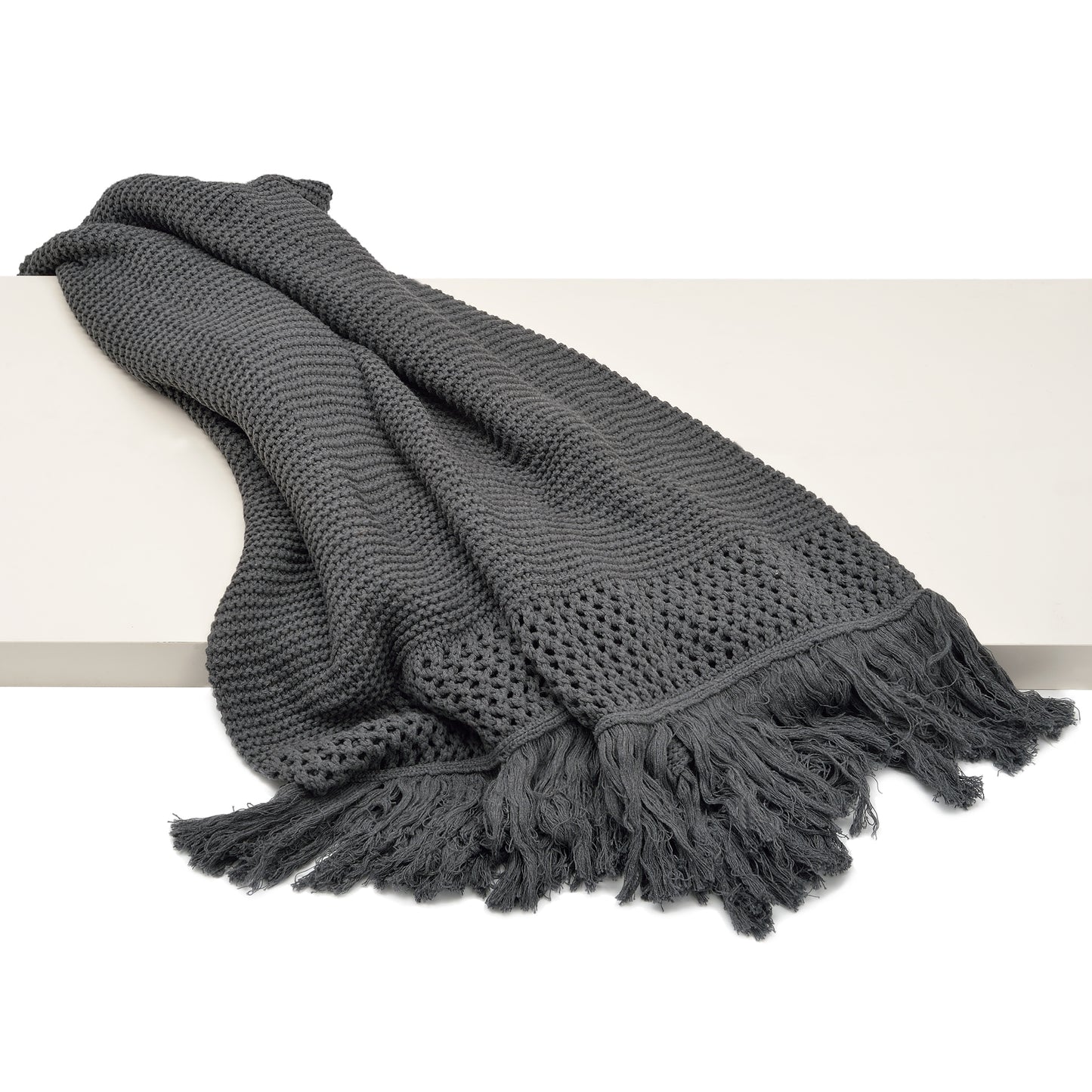 Benny Fringed Throw - Charcoal