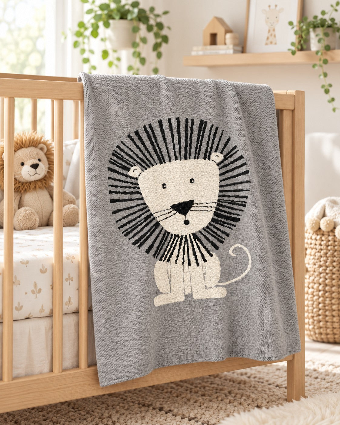 Leo Lion Baby Blanket - Grey