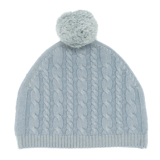 Samantha Cashmere Cable Knit Pom Pom Hat - Blue