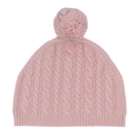 Samantha Cashmere Cable Knit Pom Pom Hat - Pink