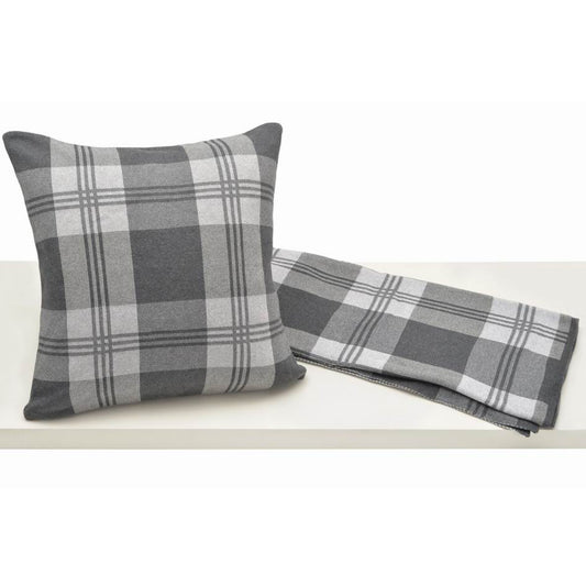 James Plaid Pillow and Throw Set - Grey