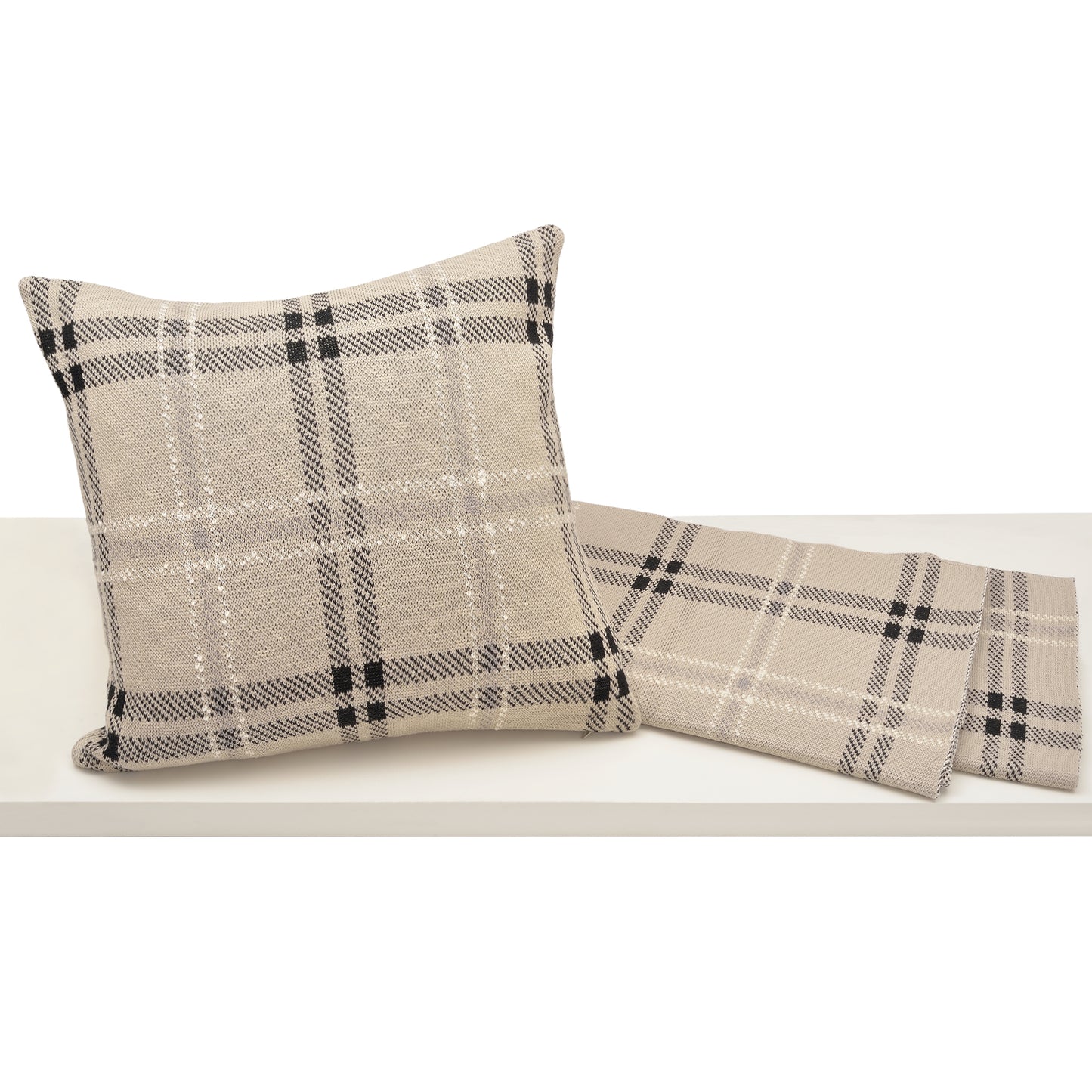 Oliver Plaid Pillow and Throw Set - Sand